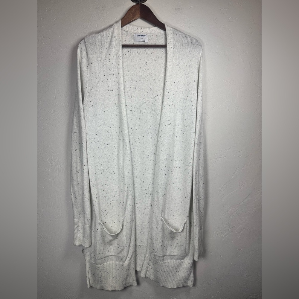 Old Navy White Black Speckled Cardigan Size Large Tall‎